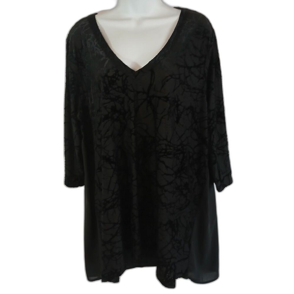 Karen Kane Top Black Burnout Abstract V Neck Sz 2X Casual Office Wear‎ Travel...